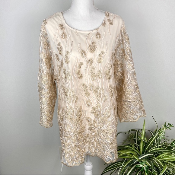 Plus Size 3X Embroidered 3/4 Sleeves Blair NWOT Beige Cream Color - Picture 1 of 12